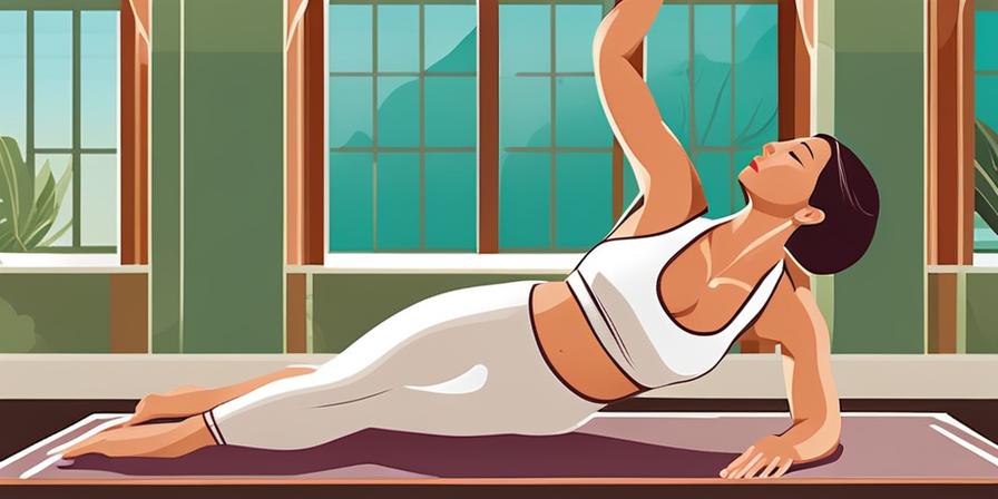 Persona haciendo abdominales en una estera de yoga sin dolor de espalda
