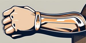 Un brazo musculoso sosteniendo una cincha para antebrazo