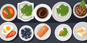 Plato variado con proteínas y alimentos saludables