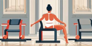 Brazos musculosos levantando pesas en silla de ejercicio